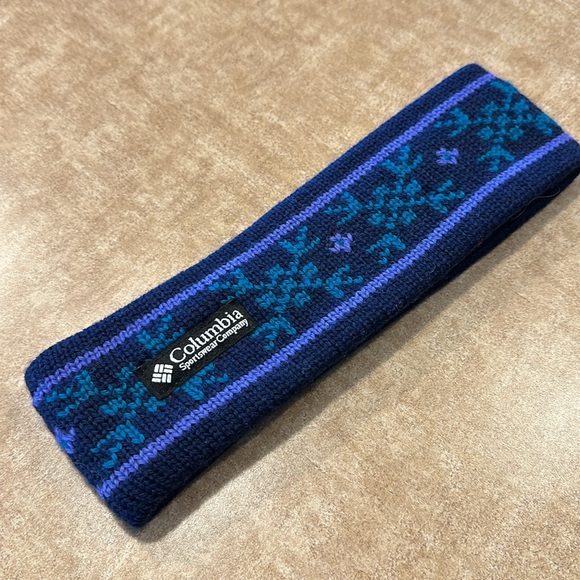 Columbia Wool Fleece Lined Headband Snowflake Pattern Navy Blue Green Purple - Picture 2 of 8